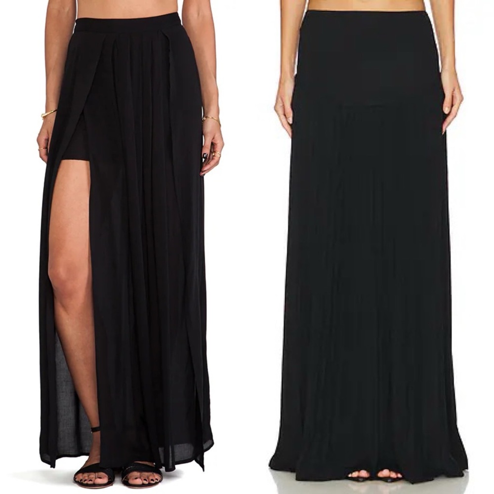NEW NWT BELLA LUXX REVOLVE MAXI SKIRT BLACK SMALL LEG SLIT STRETCH LINE MSRP $98